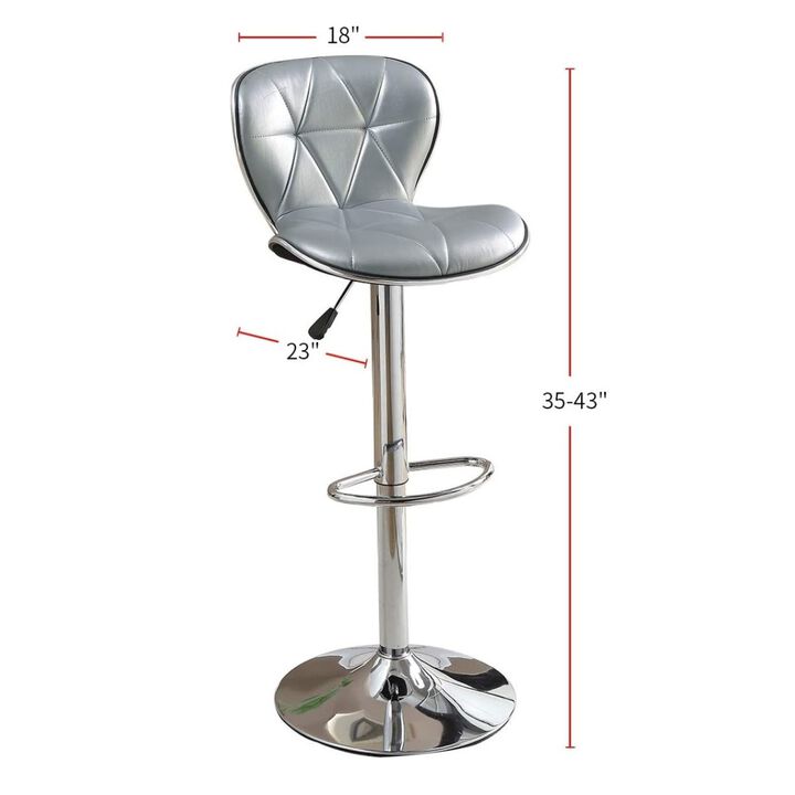Silver / Grey Faux Leather PVC Stool Counter Height Chairs Set of 2 Adjustable Height Kitchen Island Stools Chrome Base