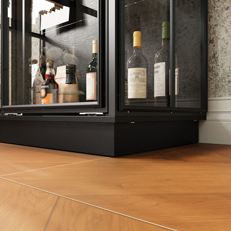 FUFU&GAGA Black Modern Bookshelf Tall Bookcase with 2 Glass Doors, Built-in Spotlights & Shelves for Office (39.4"W x 19.7"D x 75.2"H) image number 6