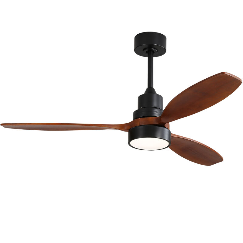 52 Inch Wooden Led Light Ceiling Fan With 3 Solid Wood Blades Remote Control Reversible DC Motor image number 0