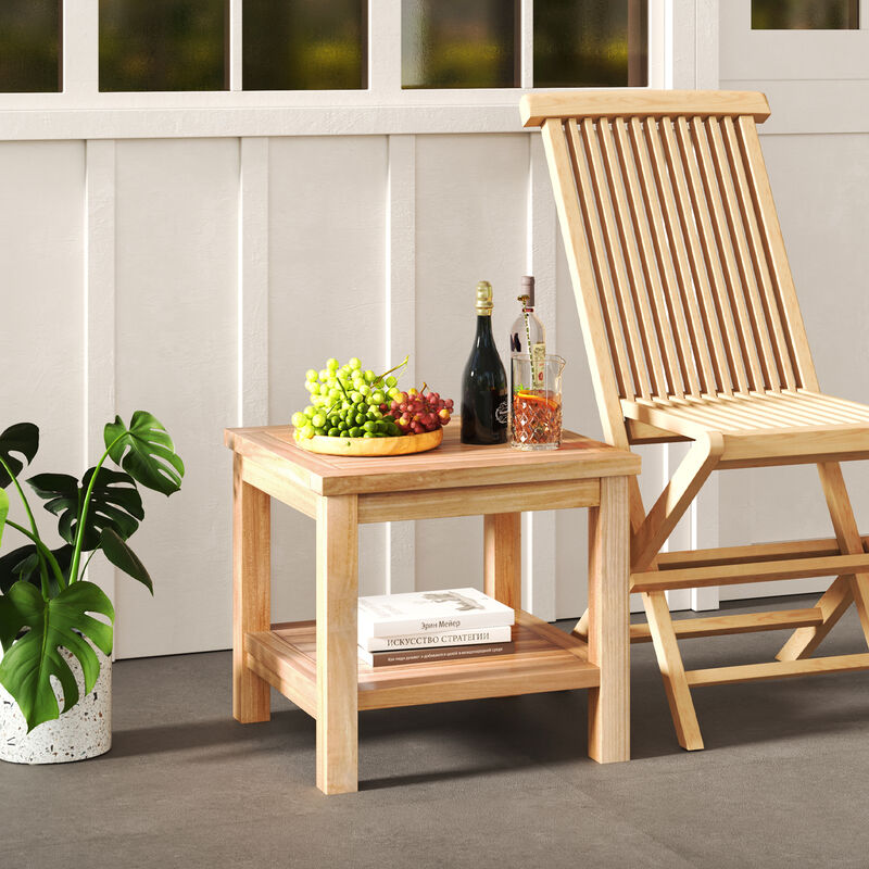 Open Shelf Teak End Table &ndash; Square Nightstand for Small Rooms image number 1