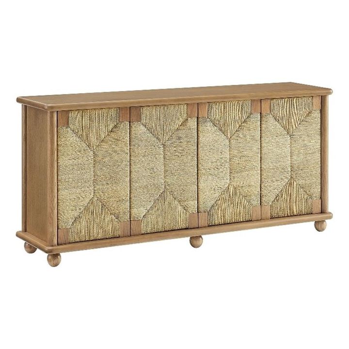 Marola 71 Inch Oak Wood Sideboard with 4 Seagrass Doors