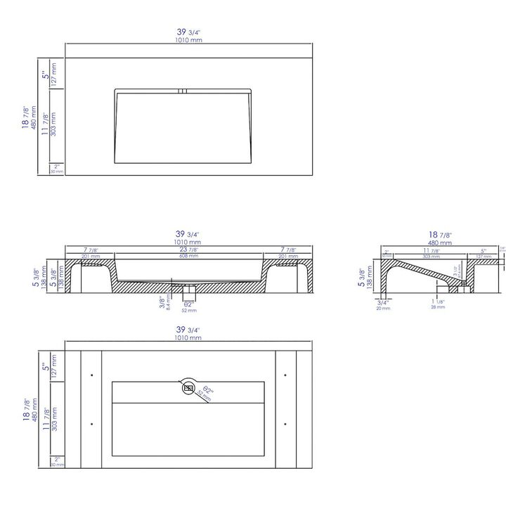 ALFI brand 40 Solid Concrete Rectangular Countertop Sink