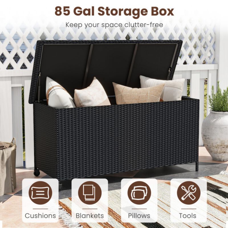 Indoor Outdoor 85 Gallon Storage Container with Waterproof Liner, Universal Wheels and PE Rattan image number 6