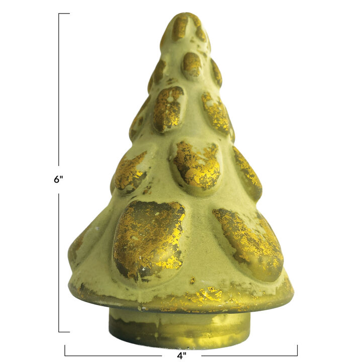Matte Embossed Glass Tree, Green and Gold