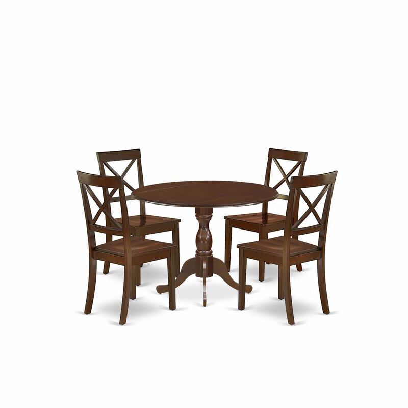 East West Furniture DMBO5-MAH-W 5 Piece Dining Table Set Contains 1 Drop Leaves Dining Table and 4 Mahogany Mid Century Modern Dining Chairs with X-Back - Mahogany Finish