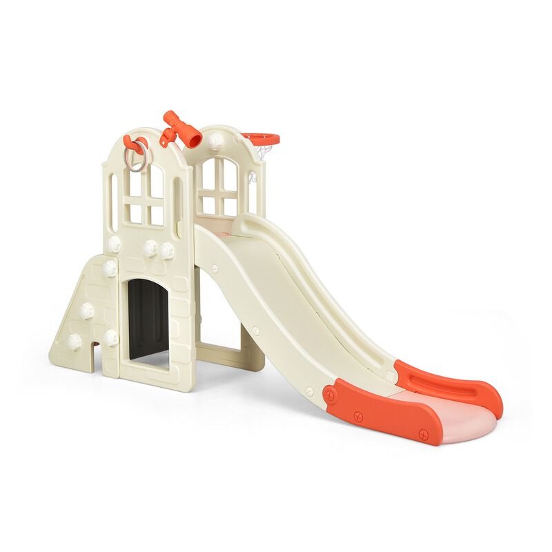 6-In-1 Large Slide for Kids Toddler Climber Slide Playset with Basketball Hoop