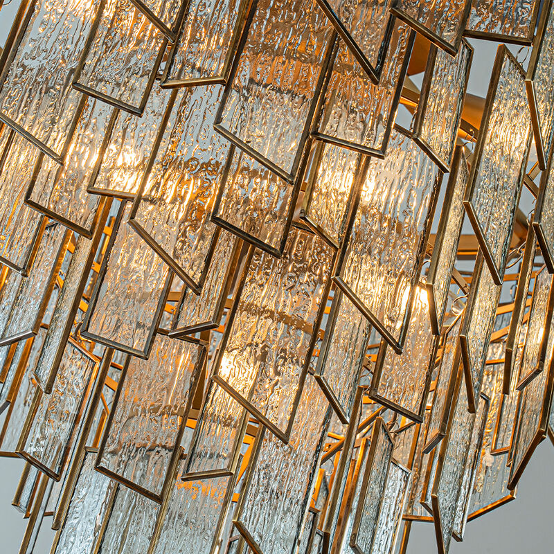 Modern Painted Brass Luxury Water Ripple Glass Chandelier for Living Room image number 4