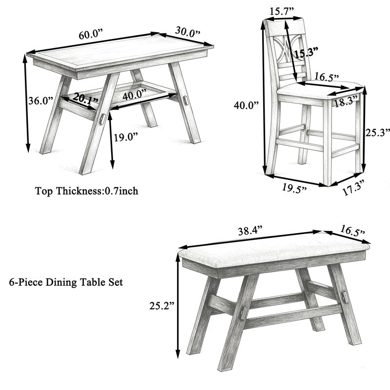6-Piece Wood Counter Height Dining Table Set image number 9