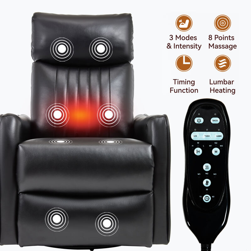 Faux Leather Manual Recliner Chair with Heat and Massage, Living Room Rocker and Swivel Chair image number 4