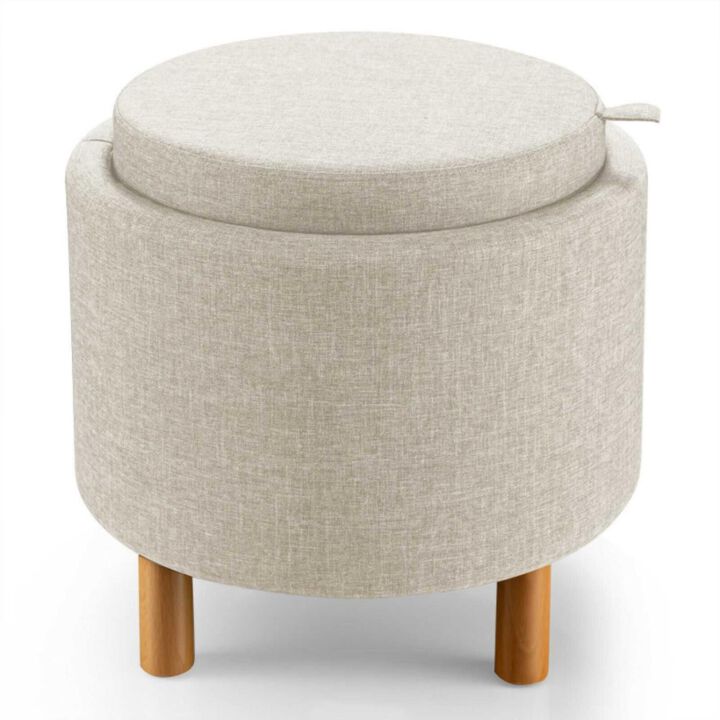 Hivvago Round Fabric Storage Ottoman with Tray and Non-Slip Pads for Bedroom