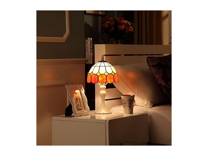 Tiffany Style Stained Glass Table Lamp For Bedroom Living Room Orange image number 2