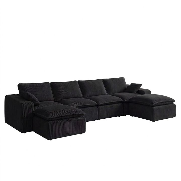 Vipbear 137" U-Shape Modular Sectional Sofa, Corduroy Cloud Couch with Boneless Design, 6-Seater