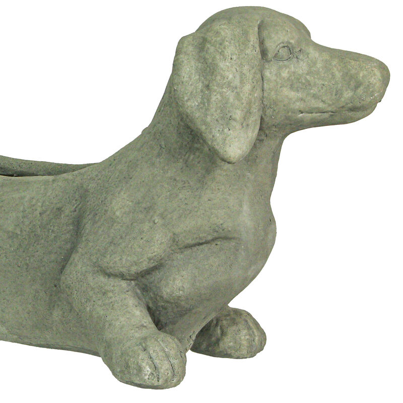Rustic Distressed Grey Stone Finish Dachshund Dog Indoor Outdoor Planter Pot image number 3
