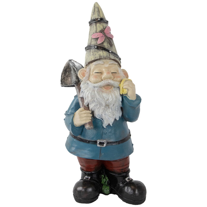 Gnome with Shovel Outdoor Garden Statue - 15.25" image number 0