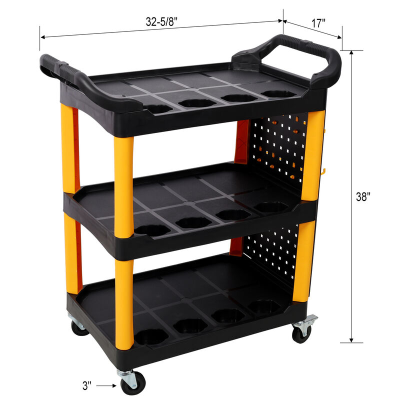 ELEMENT ACE 3 Tier Rolling Heavy Duty Utility Organizer Cart with Pegboard Hooks Spray Bottle Holders for Garage Workshop Auto Detail Repair Shop Tool Storage image number 2