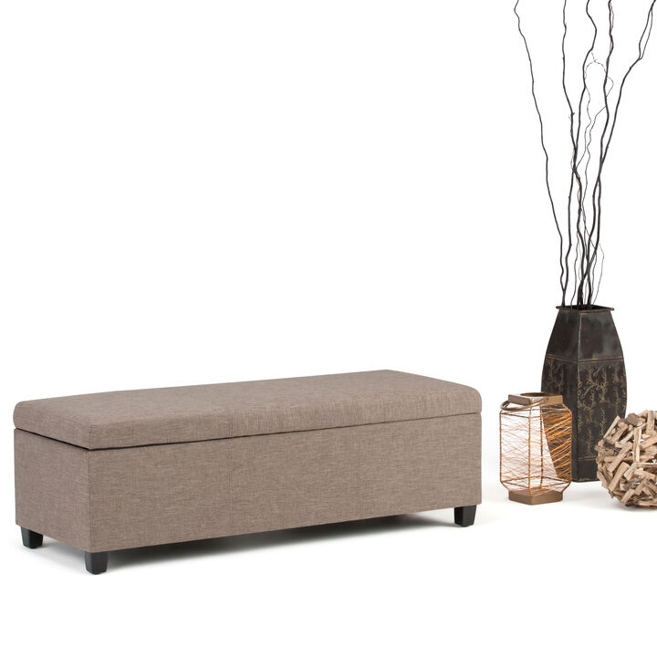 Avalon 48 inch Wide Contemporary Rectangle Storage Ottoman Bench in Fawn Brown Linen Look Fabric, Assembled