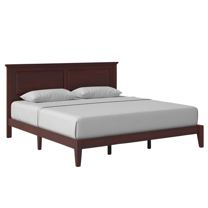 Wooden Platform Bed Frame Traditional Headboard Design and Sturdy Support For Bedroom