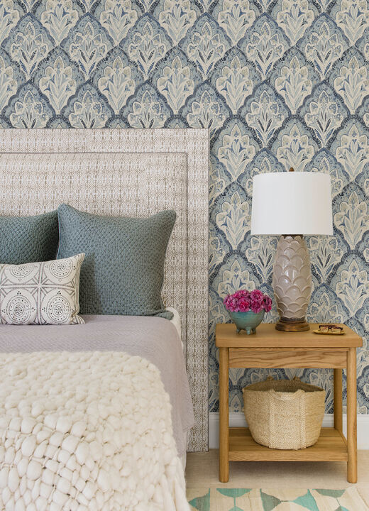 Mimir Blue Quilted Damask Wallpaper