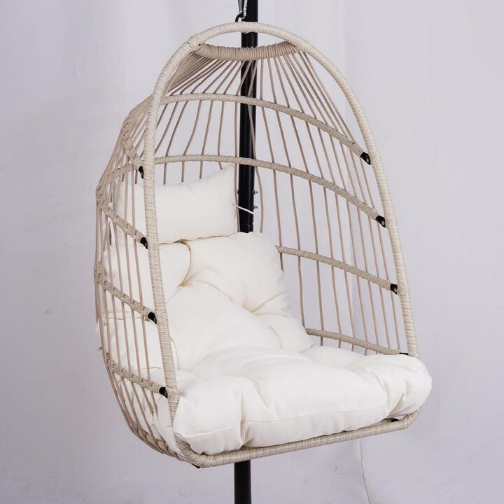 Whisen 1-Person PE Wicker Patio Egg Chair Patio Swings Chair with Cushion