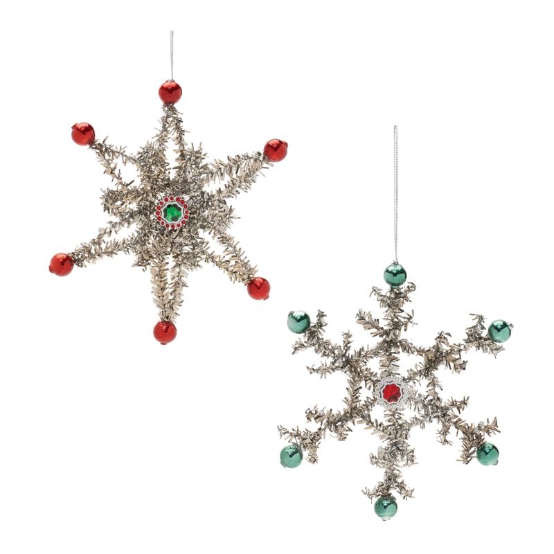 Set of 12 Jeweled Tinsel Snowflake Ornaments for Holiday Tree or Garland Decor