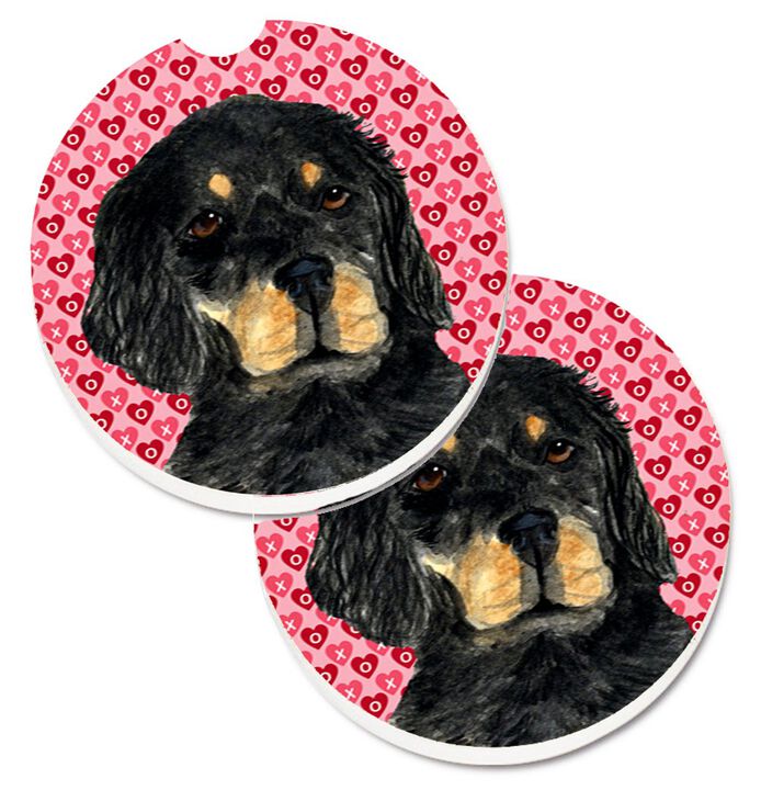 Caroline's Treasures Gordon Setter Hearts Love & Valentine's Day Portrait Set of 2 Cup Holder Car Coasters SS4515CARC, 2.56, Multicolor