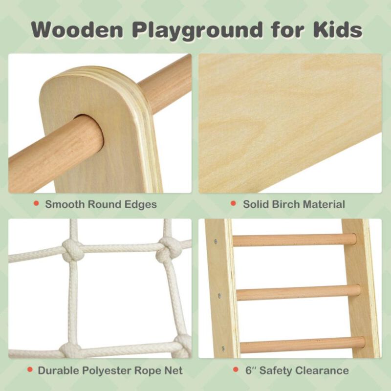 Hivvago Indoor Playground Climbing Gym Wooden 8-in-1 Climber Playset for Children