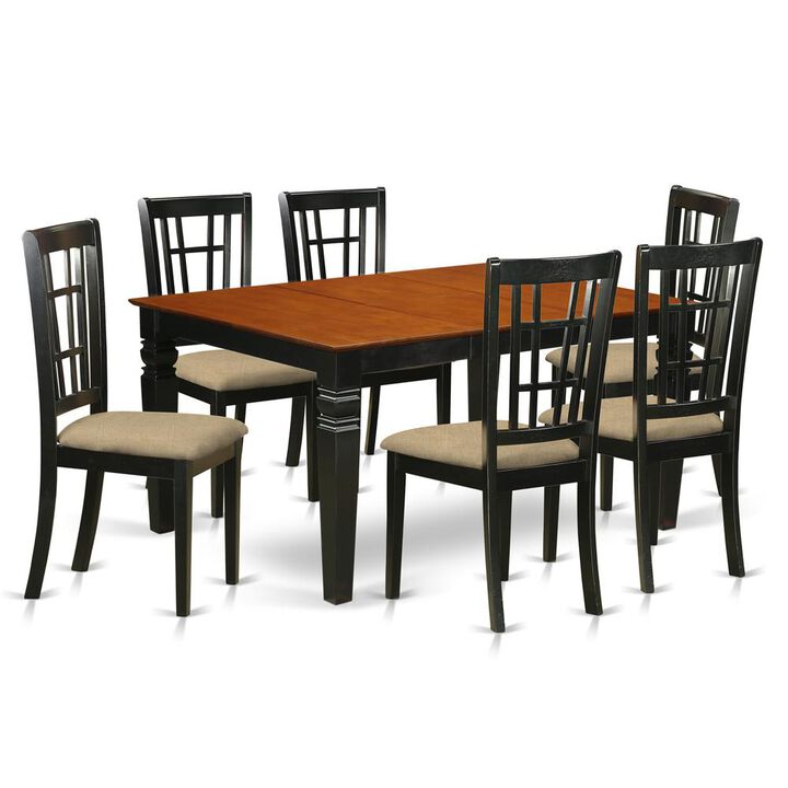 7 Pc Dining set with a Dining Table and 6 Kitchen Chairs in Black