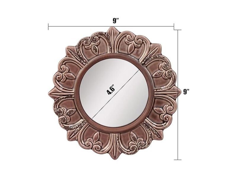 9" Warm Taupe Ceramic Wall Mirror &ndash; Round Vintage Accent for Entry