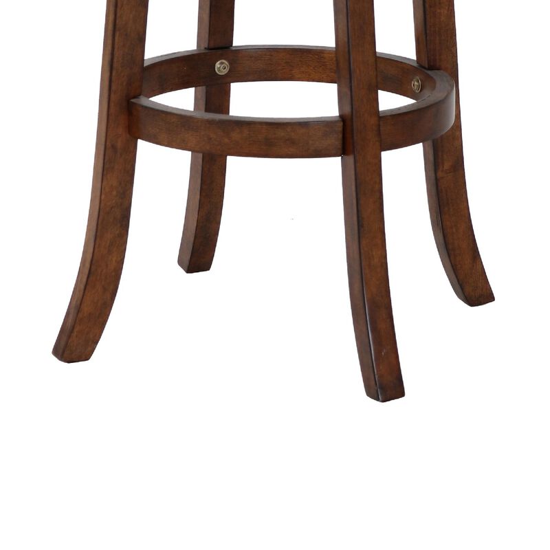 Curved Swivel Barstool with Fabric Padded Seating, Brown and Beige-Benzara