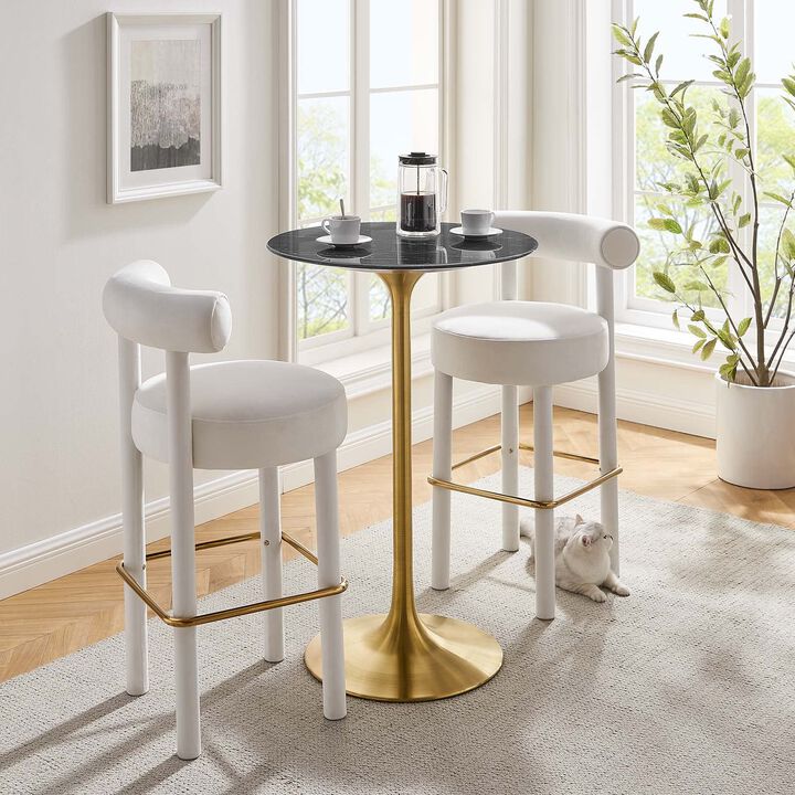 Modway Lippa Round 28" Artificial Marble Mid-Century Modern Bar Table in Gold Black