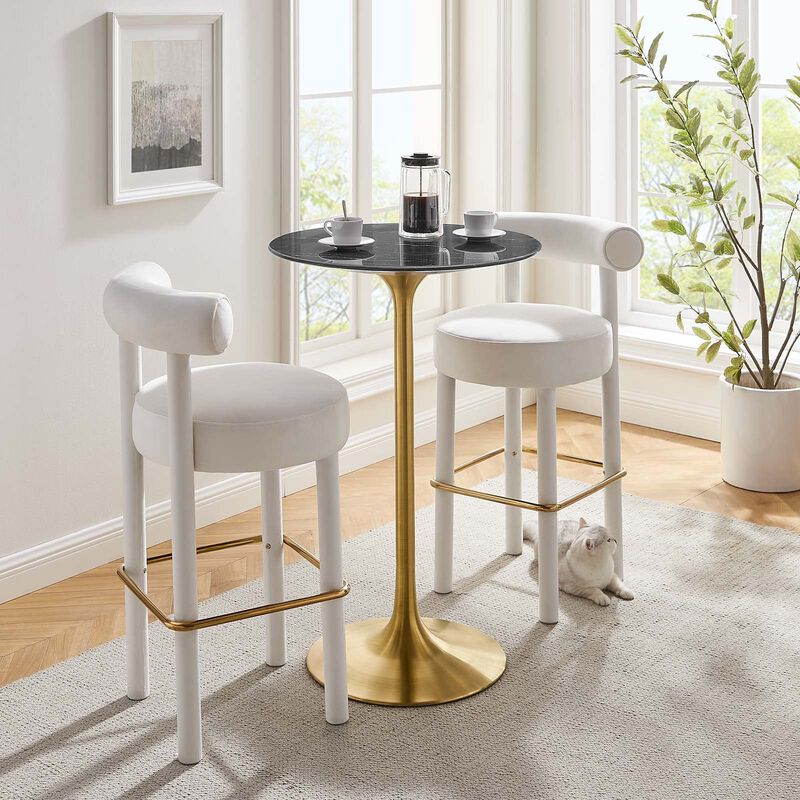 Modway Lippa Round 28" Artificial Marble Mid-Century Modern Bar Table in Gold Black image number 1
