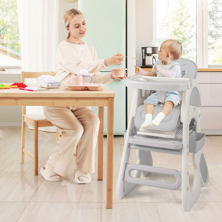 Adjustable Baby High Chair with Double Layer Tray and Reclining Backrest
