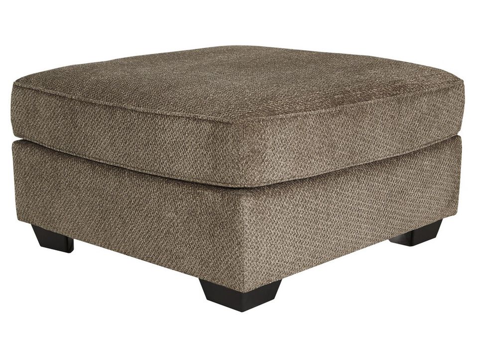 Fabric Upholstered Square Oversized Ottoman with Tapered Block Legs, Brown - Benzara