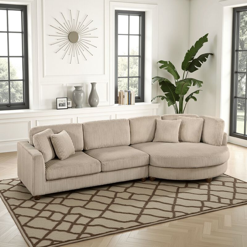 Zeo 2pc Oversize Sectional Sofa and Chaise, Taupe Brown Corduroy - Benzara