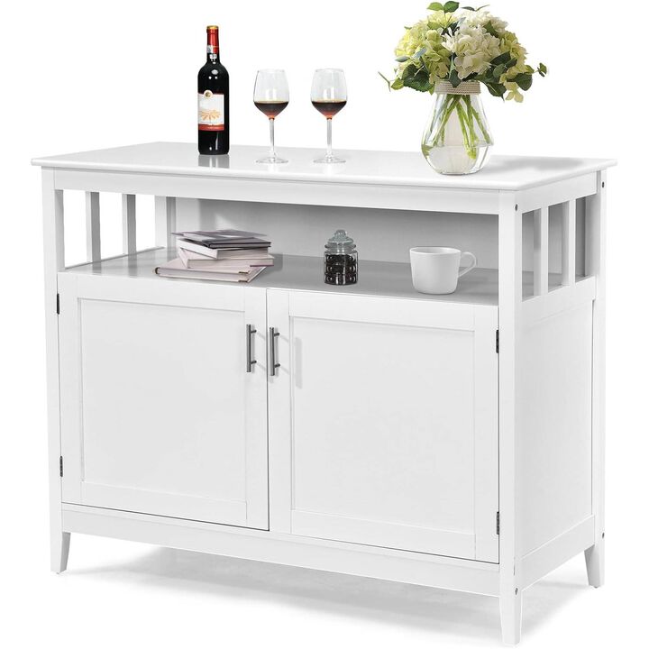 Hivvago White Wood 2 Door Dining Buffet Sideboard Cabinet with Open Storage Shelf