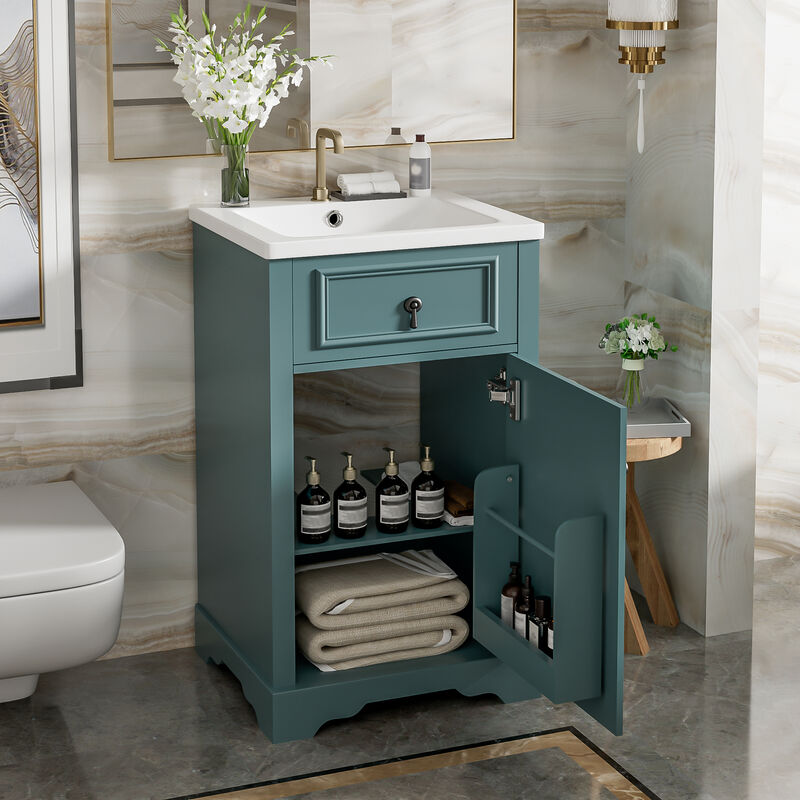 Small Bathroom Vanity: 20-Inch with Ceramic Sink and Soft Close Door
