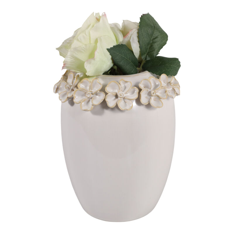 8x7" Floral Applique Vase, Ivory image number 1