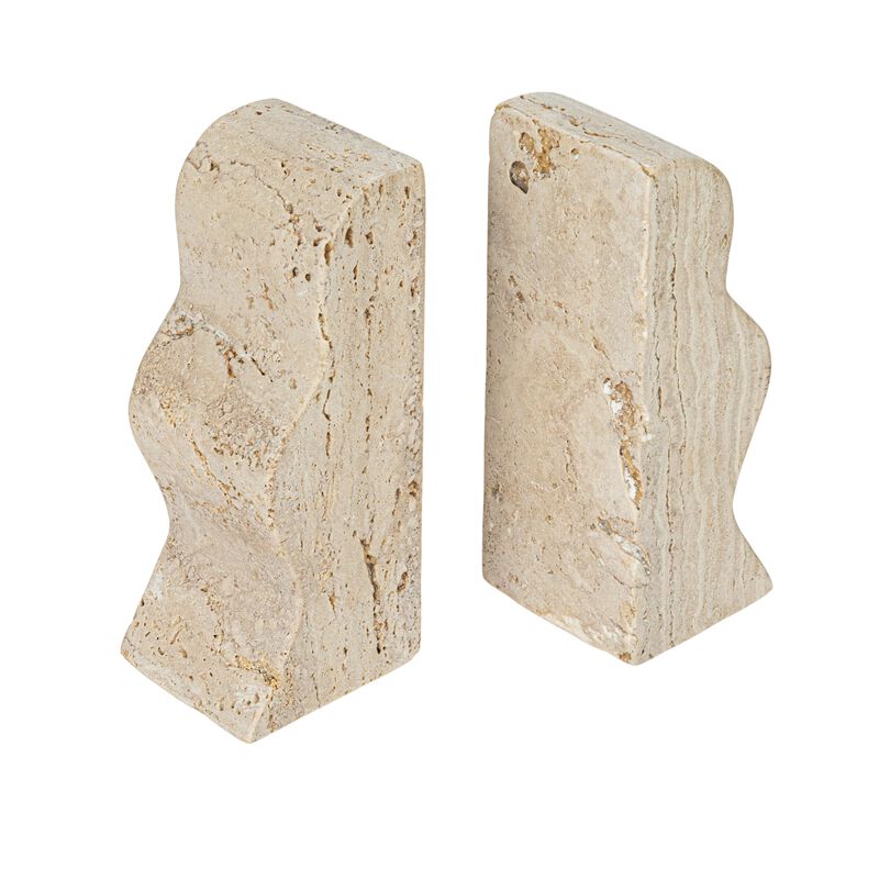 Decorative Travertine Wave Bookends, Natural image number 0