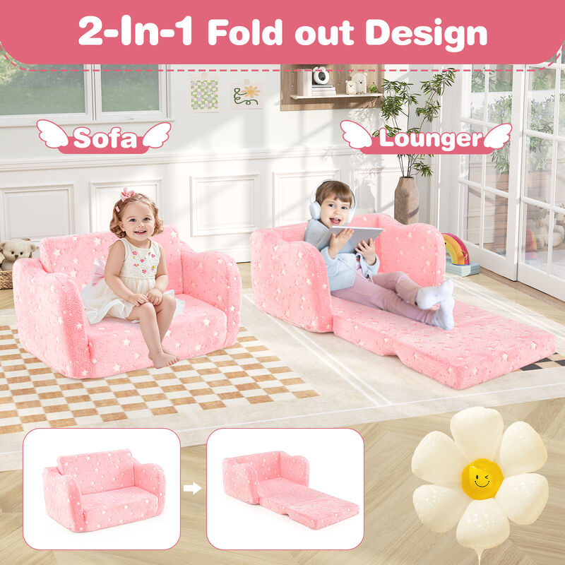 2-in-1 Kids Foldable Couch and Lounger with Glow-in-the-Dark Blanket
