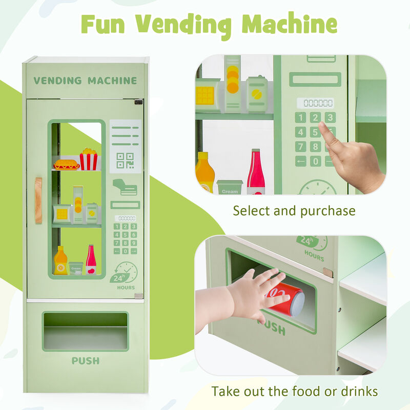 Kids Wooden Supermarket Playset with Checkout Counter &ndash; Fun Green Design image number 6