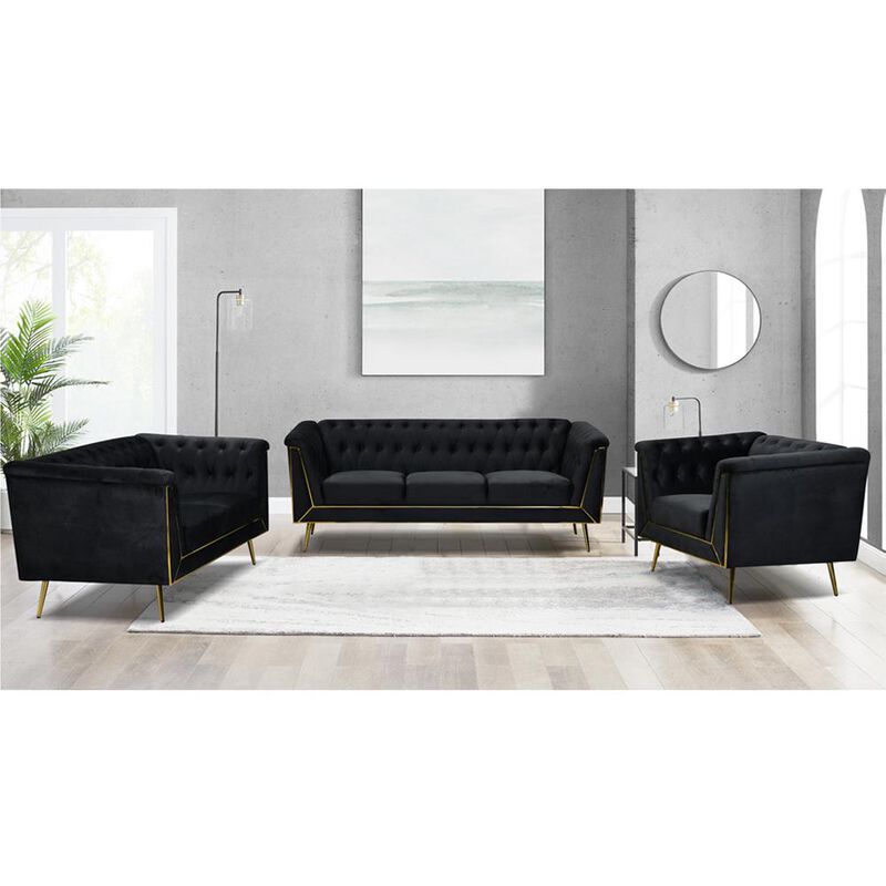 Best Master Furniture Ninian Black Velvet with Gold Accent Loveseat