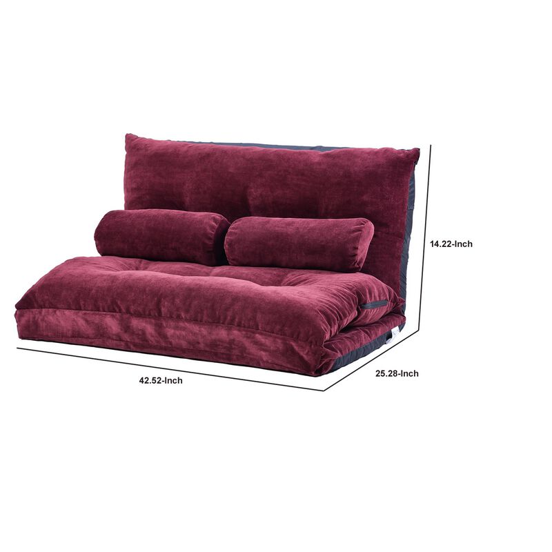 Ross 43 Inch Adjustable Futon Sofa, Folding, 2 Pillows, Reclining, Burgundy - Benzara