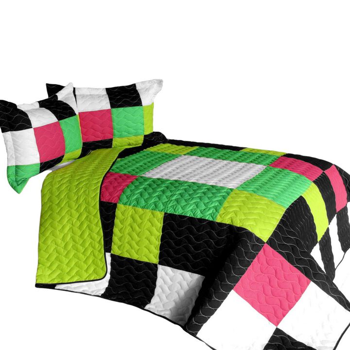 Lightweight 3PC Vermicelli-Quilted Patchwork Bedspread Set for All Seasons