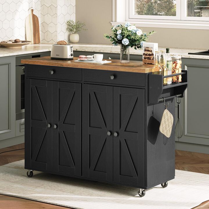 Kitchen Island Cart on Wheels with Power Outlet, Rolling Storage Organizer