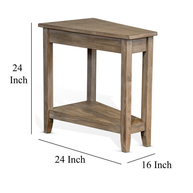 Chairside End Table with Shelf, 24 Inch Angled Light Brown Mahogany