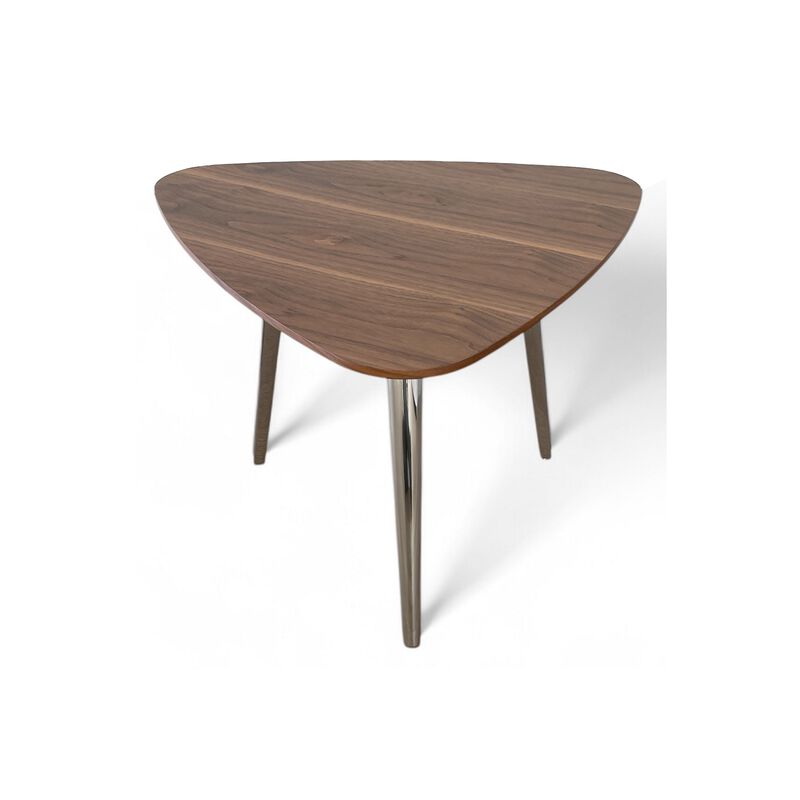 Hle Coffee Table, 23 Inch Modern Brown Walnut Veneer Top, Chrome Base