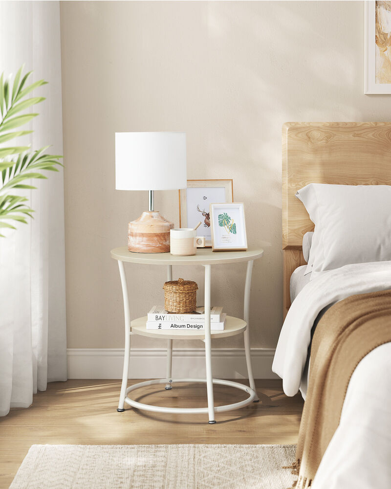Small Round End Table with 2 Shelves &ndash; Ideal for Compact Living Spaces or Minimalist Interiors