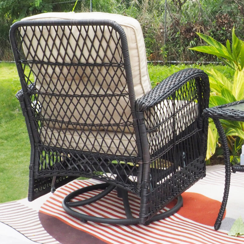 Outdoor Wicker Swivel Rocker Bistro Set with Table