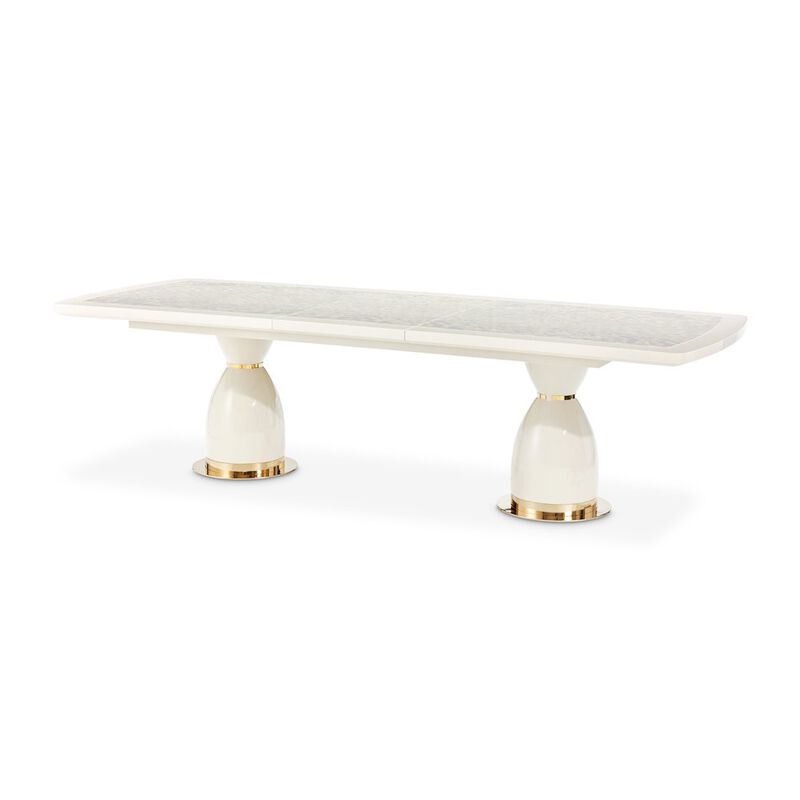 Michael Amini Lisbon Double Pedestal Dining Table - Silken Matte Cream image number 7