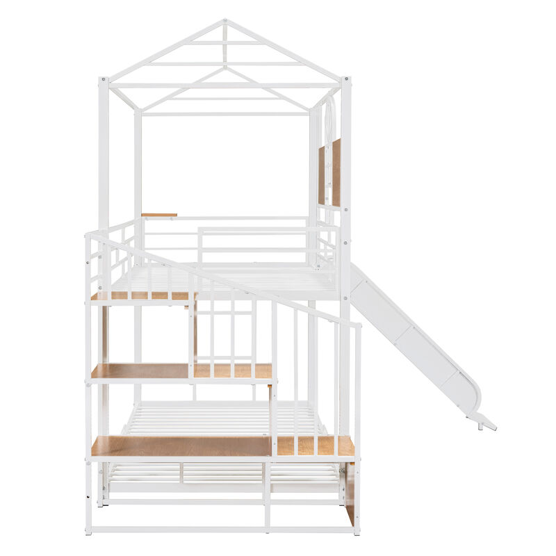 Merax Metal House Bunk Bed with Slide and Storage Stair image number 5